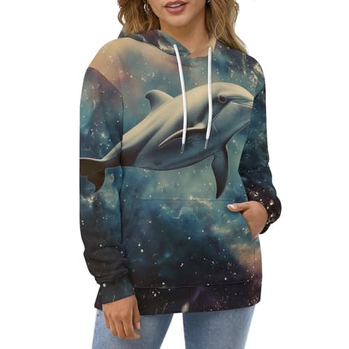 Sweat à capuche dauphin spatial imprimé galaxie manches longues S