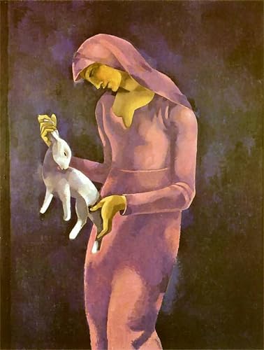 Toile murale abstraite pour salon chic : une femme avec un lapin 60x90