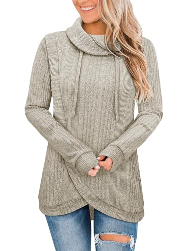 Image of Bulotus Tunic Sweaters for Women 2025 Turtleneck Sweater Pullover Lightweight Warm Tunic Tops for Leggings Loose Fit