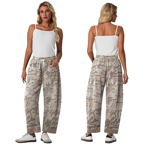 Image of Lepunuo Barrel Sweatpants Women Casual Baggy Elastic Waisted Pants Wide Leg Gym Trousers with Pockets