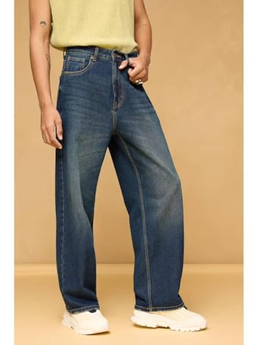 Image of M Q Denim Men's Straight Fit Jeans | Mid Wash Whisker Spray | Comfortable Cotton Denim for Daily & Casual Wear