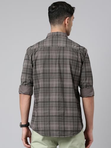 Image of Majestic Man Men Comfort Slim Fit Opaque Checked Pure Cotton Casual Shirt