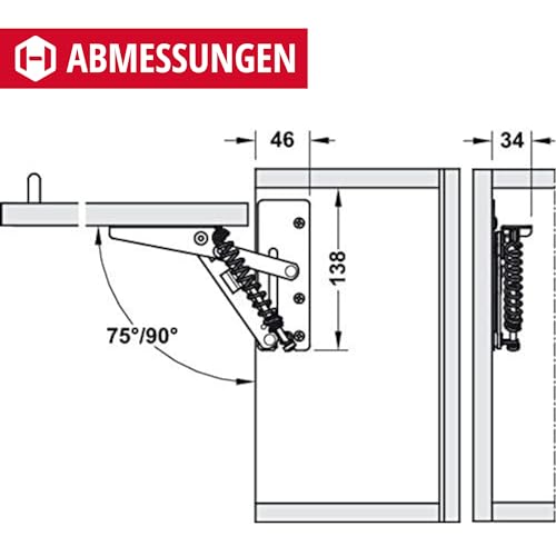 Gedotec Klappscharnier - Grass Kinvaro T-57 | 1 Paar Klappbeschlag links + rechts - Metall vernickelt | Hochschwenk-Automatik mit 240 N | Klappscharnier mit Arretierung | Deckelstütze für Küchen-Möbel