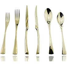 JASHII Luxury 18/10 Stainless Steel 24 Piece Mirror Champagne Gold Flatware Set,Service for 4 ,Silverware Cutlery Utensil Sets,Dinner Knife STEAK Knife Salad Fork DINNER COFFEE Spoon