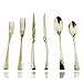 JASHII 18/10 Stainless Steel 8 Piece Mirror Polished Champagne Gold Serrated Steak Knife Serving Black Utensil Set