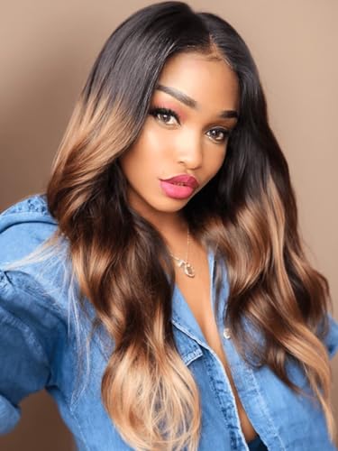 UNice Ombre Body Wave Human Hair Weave 3 Bundles 16 18 20 inch, Real Human Hair Sew in Extensions Bundles 3 Tone Blonde 1b 4 27 Color 100g/pc