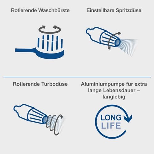 Bild 2 - Scheppach Hochdruckreiniger HCE3000 mit Druckanzeige | 180bar | XXL 8m Anti-Twist Schlauch | 480 L/h | 2400W | Einstellbarer Hochdruckstrahl | ausziehbarer Transportgriff | Reinigungsmittelbehälter