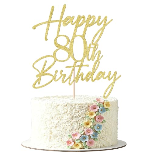 FmiyunEea Gold Glitter Happy 80th Birthday Cake Topper