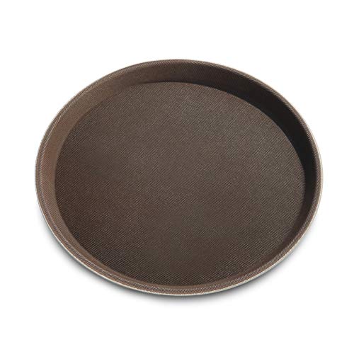 New Star Foodservice 24944 Restaurant Grade Non-Slip Tray, Plastic, Rubber Lined, Round (11-Inch, Brown) #TOP2