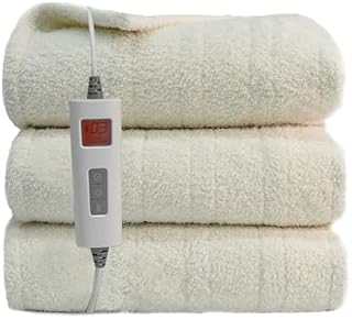 ZonLi Electric Blanket Throw, 130x180CM, with 6 Heating Levels & 10H Auto Off Heated Throw Blanket, Soft Teddy Fleece Heating Blanket for Bedroom Office Couch, CE Certified, White