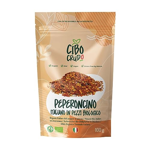 Peperoncino Italiano in Pezzi Bio - 100g. Peperoncino Secco Frantumato Piccante da Coltivazione Italiana Essiccato al Sole. Peperoncini Secchi e Piccanti.