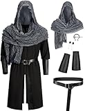 Missanabie Men's Medieval Renaissance Knight LARP Outfit Pirate Cosplay Robe Halloween Viking Costume Accessories Set(BK M)