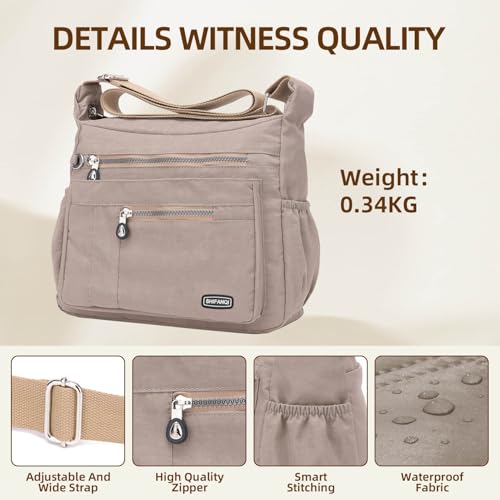 Image of Crossbody Bag for Women, Multi Pockets Waterproof Nylon Shoulder Handbag, Lightweight Crossbody Purse for Ladies