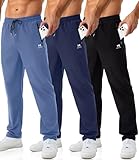 Minorlee Mens Joggers with Zipper Pockets Open Bottom Sweatpants for Men 3 Pack Lightweight Track Pants Men for Workout,Gym