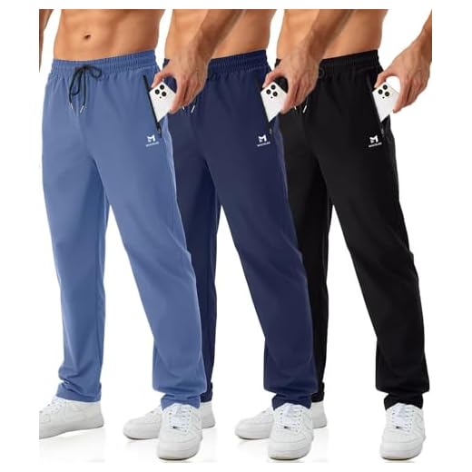 Minorlee Mens Joggers with Zipper Pockets Open Bottom Sweatpants for Men 3 Pack Lightweight Track Pants Men for Workout,Gym