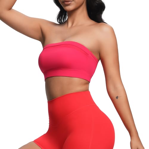 Image of Aoxjox Women's Workout Strapless Bandeau Mesh Bras Training Fitness Running Yoga Crop Tank