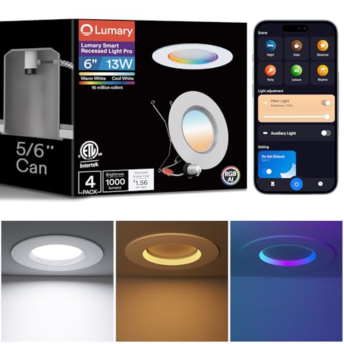 Lumary Smart Retrofit LED Recessed Lighting 6 Inch, RGBAICW Can Light,4Pack by Lumary - Used condition - US$115.58