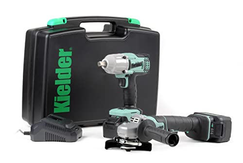 Kielder KWT-TPK-08 Duo - Llave de impacto de par medio sin escobillas de 18 V, amoladora angular de 115 mm, 2 baterías de iones de litio de 5.0 Ah Cover