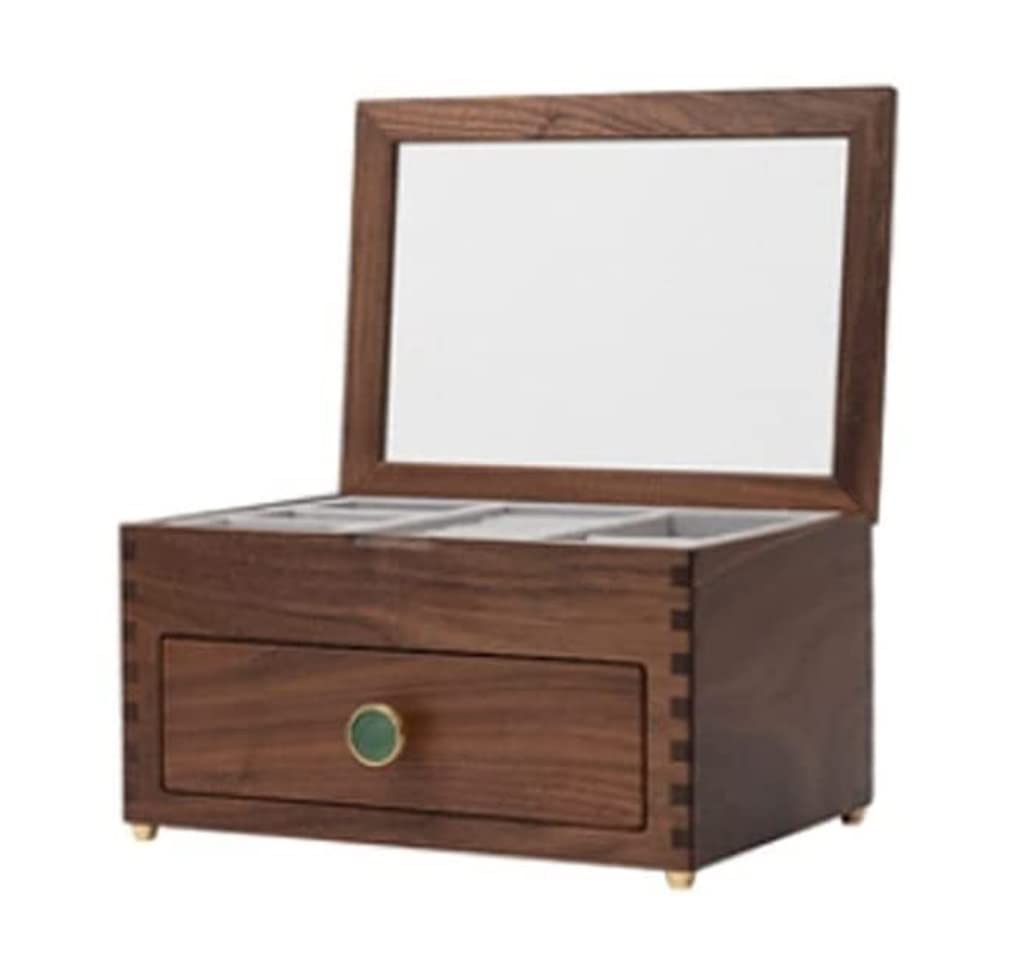 HVMBEUGOS Jewelry Box Wooden Jewelry Box With Transparent Glass Top Cover, Earrings Necklaces Watches And Drawer Storage Boxes Jewellry Holder (A 24.7 * 17.7 * 12.7Cm)
