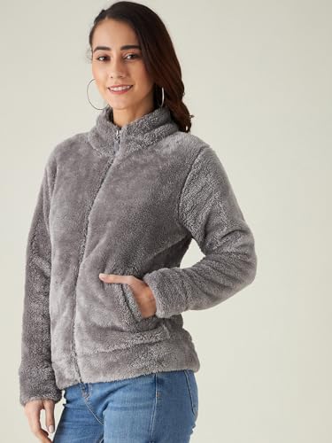 Image of Modeve Women Solid Full Sleeve Fur Standard Length Jacket For Winter