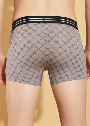 Image of Force NXT Men's Micro Modal Elastane Stretch Fabric Printed Trunk | Ultra Soft and Durable Waistband for Daily Uses | Label Free Outer Elastic Underwear for Men