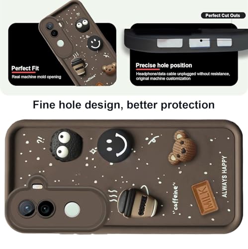 Image of GoldKart Back Case Cover Compatible for iVivo V40E 5G / iQOO Z9S 5G | Cute Fun Cartoon 3D Ball Coffee Silicone Case | Full Body Protection Back Cover for iVivo V40E 5G / iQOO Z9S 5G - Brown