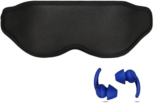 Sleep Mask +Ear Plugs,3D Contoured Eye Mask for Sleeping Block Out Light Without Pressure Lightweight with Adjustable Strap,Reusable Ear Plugs for Sleeping Noise Cancelling,Noise Reduction 33dB SNR