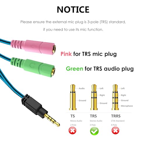 MillSO Headphone Mic Splitter, 3.5mm Headset Adapter (Microphone + Audio) 2 TRS Female to TRRS Male CTIA Stereo Jack Y Cable Compatible for Dual-Plug Gaming Headset to Xbox, PS4, Phone, Laptop, PC