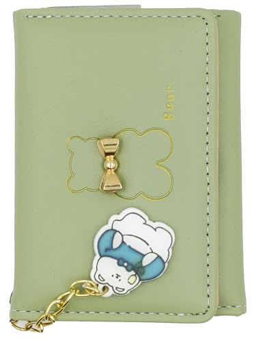 Image of Valerie Floral Small Wallet for Girls Women Tri-Folded Wallet Cash Pocket Flowers PU Leather Print Card Holder Coin Purse with ID Window (Green)