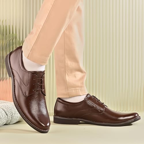 Image of Blue Leather by Centrino Genuine Leather Mens Shoe | Oxford Formal Shoes | Durable Leather with Anti-Skid Sole | Classic Derby Lace-Up Dress Shoes | Office Business Footwear (4086)
