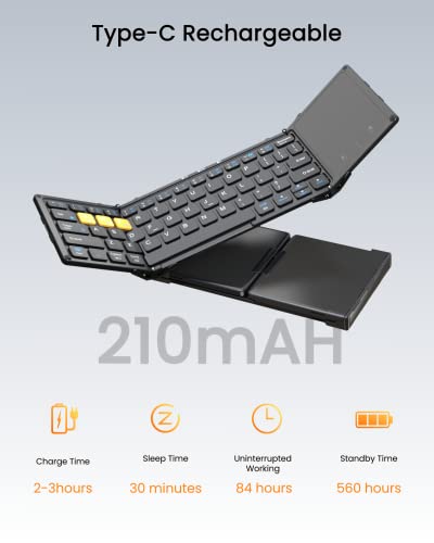 Artciety Foldable Bluetooth Keyboard, Wireless Portable Keyboard With Larger Touchpad, Pocket-Sized Folding Travel Keyboard For Macos Android Windows Ios, Sync Up To 3 Devices (Bt5.1 X 3) #TOP2