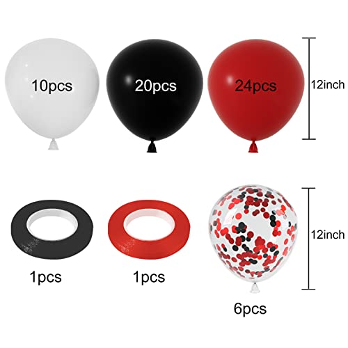 Image of TUPARKA 12 inches Black Red Confetti Balloons Kit 60 Pack Red Black and White Party Balloon for Birthday Graduation Baby Shower Wedding Anniversary Party Supplies