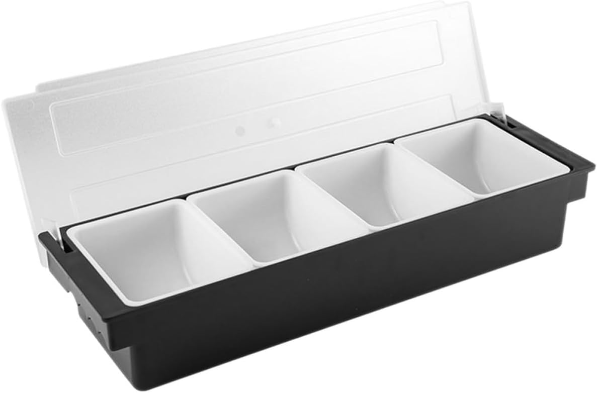Divided Bar Condiment Box with 4 Compartments Plastic Food Storage Container for Fruit Garnish Snacks Salad Ingredients Organizer for Kitchen and Bar Use