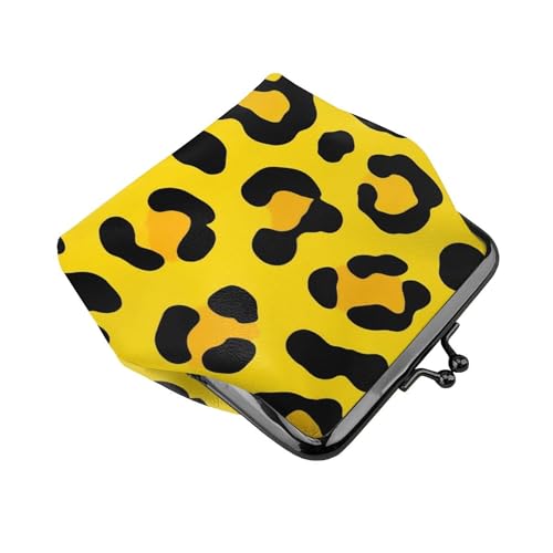 Pu Leather Coin Purse Animal Skin Cheetah Leopard Leather print yellow (2) Change Pouch Wallets Buckle with Kisslock Clasp Coin Holder Clutch Handbags for Women Ladies3