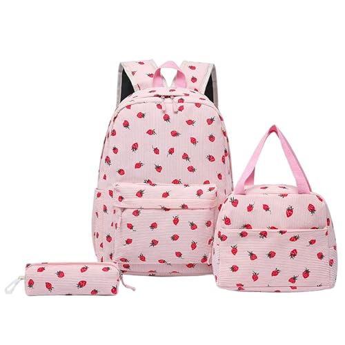 Sac d'école léger fraise avec lunch box pour adolescentes actives