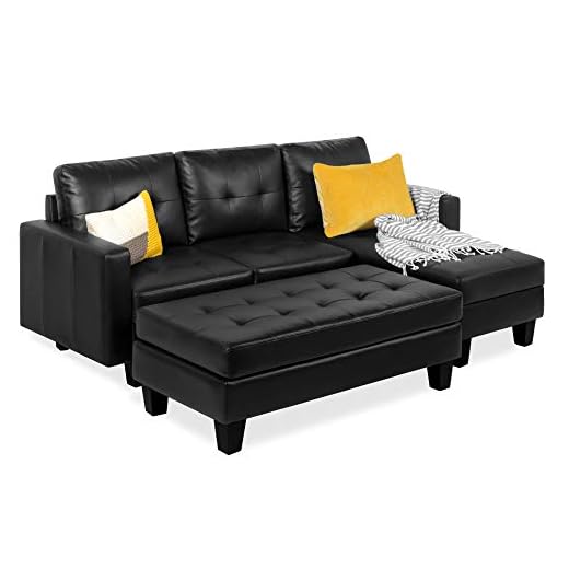 Best Choice Products Tufted Faux Leather 3-Seat L-Shape Sectional Sofa Couch Set w/Chaise Lounge, Ottoman Coffee Table Bench, Black