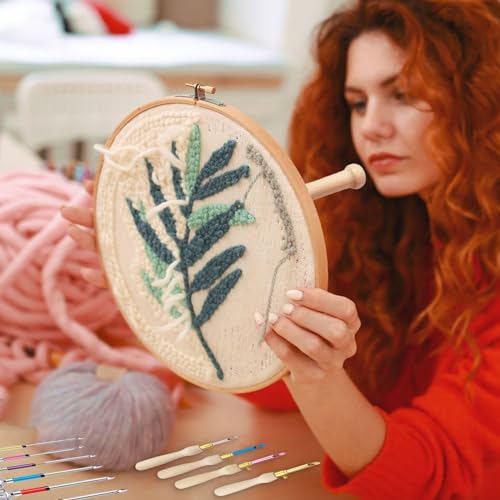Image of 35 Pcs Punch Needle Kit, Adjustable Punch Needle Tool, Punch Needle Embroidery Kits with Wooden Handle for Beginners and Professionals