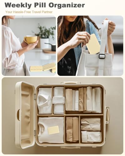 Image of Pill Organizer Travel Medicine Case - Travel Pill Case with Etched Labels, Daily Travel Medicine Case Holder