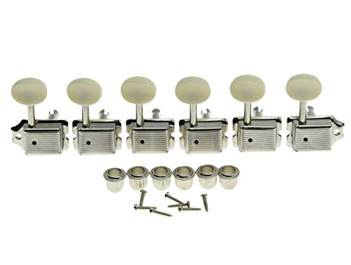 Dopro Nickel with Aged White Button Split Shaft Vintage Guitar Tuning Keys Pegs Tuners for Strat Tele