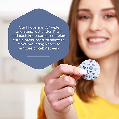 Twisted R Design Wooden Cabinet Knobs - Set of 6 Round Kitchen, Bathroom, or Furniture Cabinet Handles or Pulls w/Glossy Finish - Blue Seashells Drawer Knobs Design - 1.5 x 1.5 Inches - Image 6