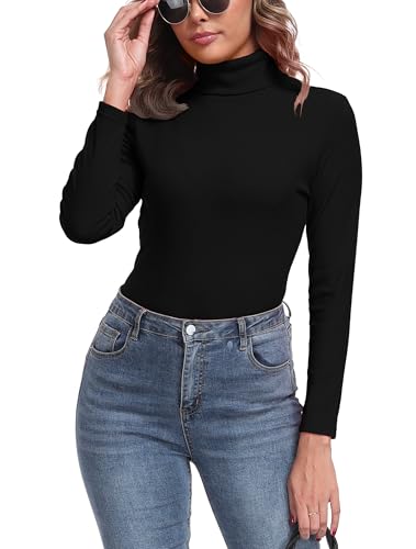 IWOLLENCE Turtleneck Women Thermal Tops Polo Neck Jumpers Long Sleeve Thermal Base Layer Top Ladies Thermal Vests (Black, M) - Image 3