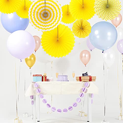 Image of LRCXL 12PCS Party Hanging Paper Fans Set, Fiesta Round Pattern Paper Garlands Decoration Party Supplies for New Year Baby Shower Birthday Wedding Graduation Events Accessories(Yellow)