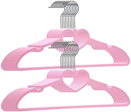 ZRKFSR Plastic Hangers 20 Pack, Pink Hangers Ultra Thin Space Saving-Heart Shaped Plastic Hangers Clothes Hanger with 360 Degree Swivel Hook-Strong and Durable Adult Coat Hangers for Dress,Shirt,Coats