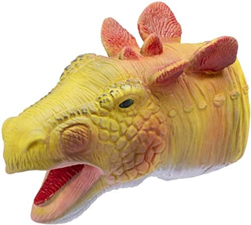 CreepyParty Dinosaur Hand Puppets Toys Latex Raptor Realistic Soft Dino Animal Head Toy Set T-rex Puppet Tyrannosaurus, Stegosaurus, Triceratops 3 Packs