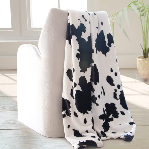 Cow Print Blanket Warm Plush Cute Black Cow Throw Blanket Soft Fleece Flannel Lightweight Throw Blankets Sofa Couch Bed Travel Cow Bedding Room Decor For Kids Teens Adults 40"X50" #TOP1