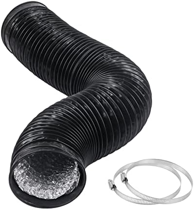 CABAX 4 Inch 5 Feet Air Ducting, Flexible Black Aluminum Vent Hose for HVAC Ventilation with 2 Clamps