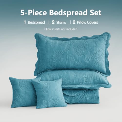 Image of HZ & HY Oversized King Bedspreads 128x120, Stitched Paisley, Blue