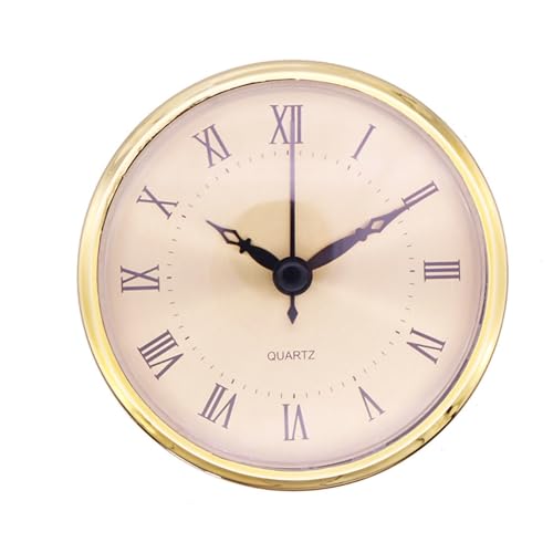 Easnea Mini Clock Insert, 3.5 Inch (90 mm) Round Quartz Clock Fit-up Movement, Gold Roman Numeral
