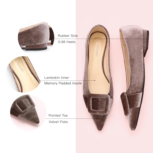 C.Paravano Women's Pointed Toe Flats | Velvet Slip-On Ballet Flats | Comfortable Work & Daily Wear Shoes (Grey,Size 7.5)4