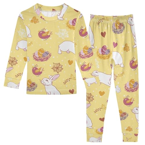 Vozoza Rabbit Easter Yellow Pajama Sets Long Sleeve Top with Pants Cotton Soft Sleepwear 2 Piece Pjs Set Size 3T